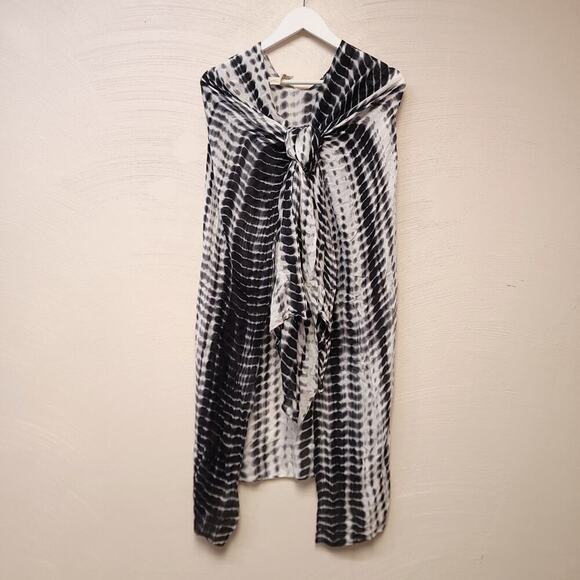 Michael Stars Wrap Scarf Tie Dye Cover Up Black White Summer Beach Swim Pool Day - Picture 8 of 12